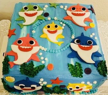 Vanilla Baby Shark Cake With Buttercream Frosting and Fondant