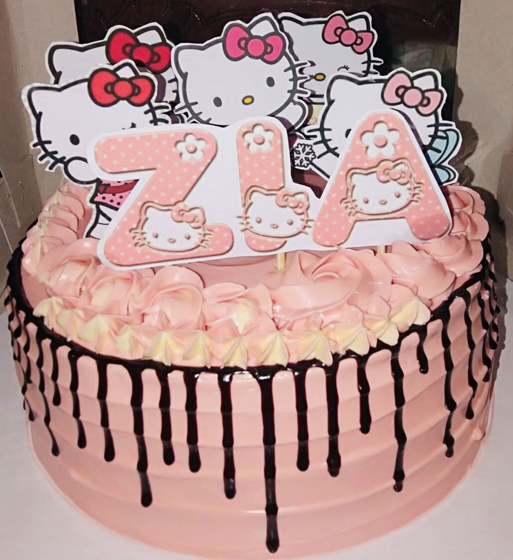 2 Layer Chocolate and Vanilla Hello Kitty Cake With Buttercream Frosting