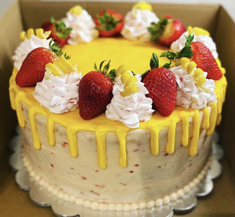 2 Layer Lemon Cake With Buttercream Frosting and Fresh Strawberries