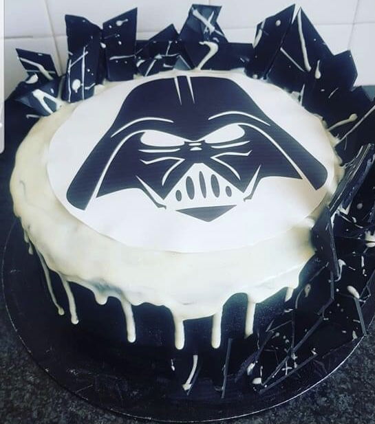 2 Layer Vanilla Darth Vader Cake With Buttercream Frosting and Edible Image