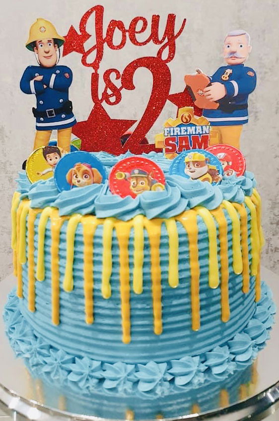 3 Layer Vanilla, Chocolate, and Strawberry Paw Patrol Cake With Buttercream Frosting