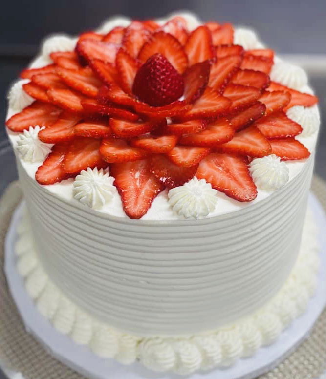 3 Layer Strawberry Cake With Buttercream Frosting and Fresh Strawberries