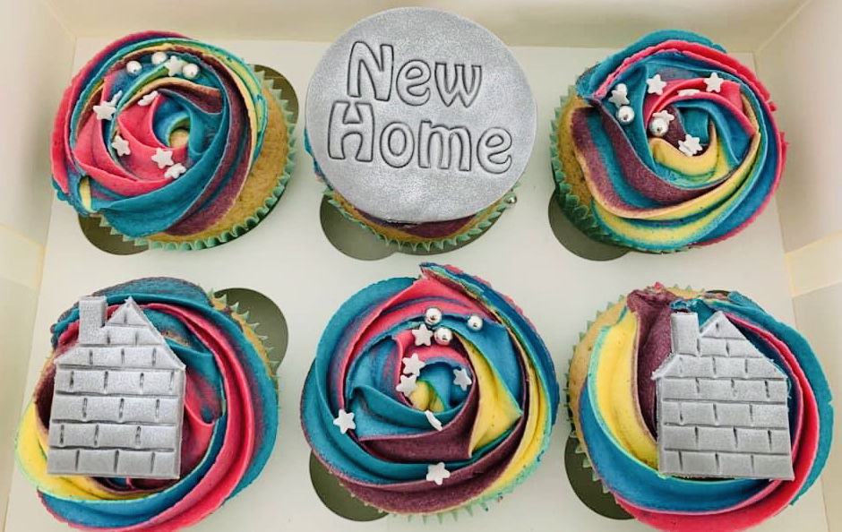 Vanilla Congratulations On Your New Home Cupcakes With Buttercream Frosting and Fondant