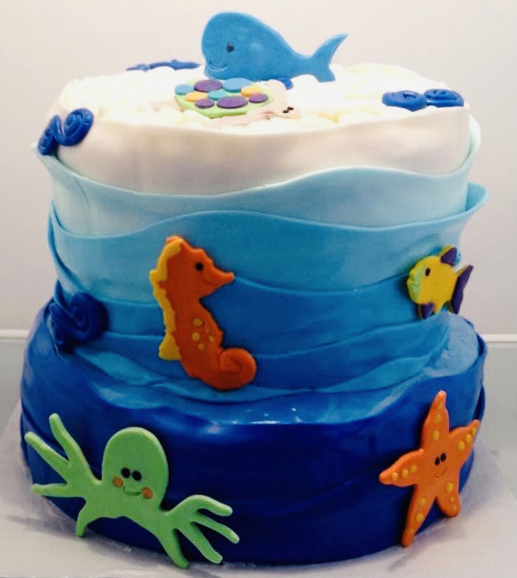 2 Tier Chocolate and Strawberry Little Fishies Cake With Buttercream Frosting and Fondant