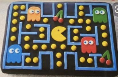 Pac-Man Funfetti Sheet Cake With Buttercream Frosting and Fondant