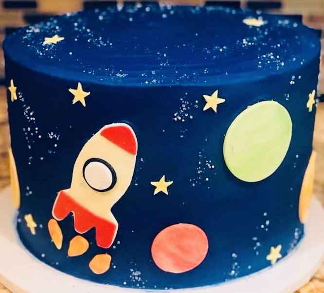 3 Layer Outer Space Birthday Cake With Buttercream Frosting and Edible Images