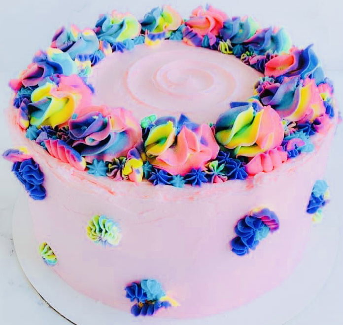 2 Layer Strawberry and Vanilla Rainbow Cake With Buttercream Frosting
