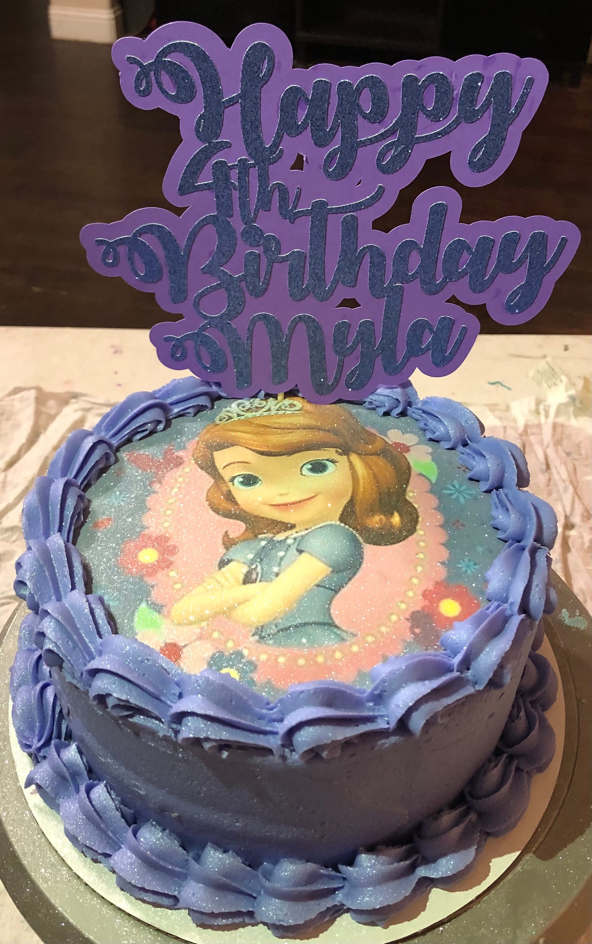 2 Layer Vanilla and Strawberry Sophia The First Cake With Buttercream Frosting and Edible Image
