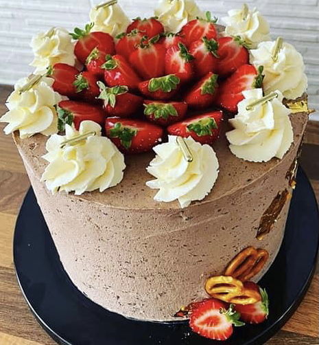 3 Layer Chocolate Cake With Buttercream Frosting and Fresh Strawberries