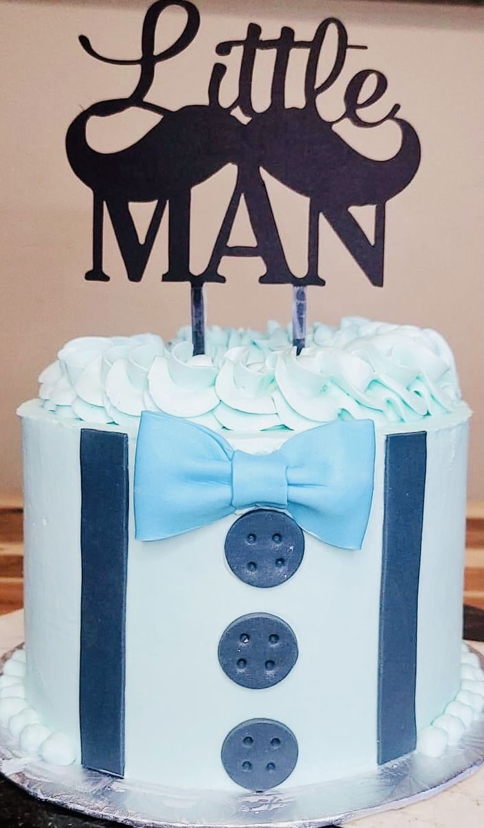 3 Layer Vanilla Little Man Baby Shower Cake With Buttercream Frosting and Fondant