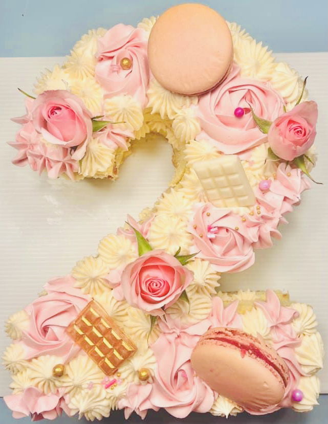Number 2 Vanilla Cake With Buttercream Frosting and Macarons