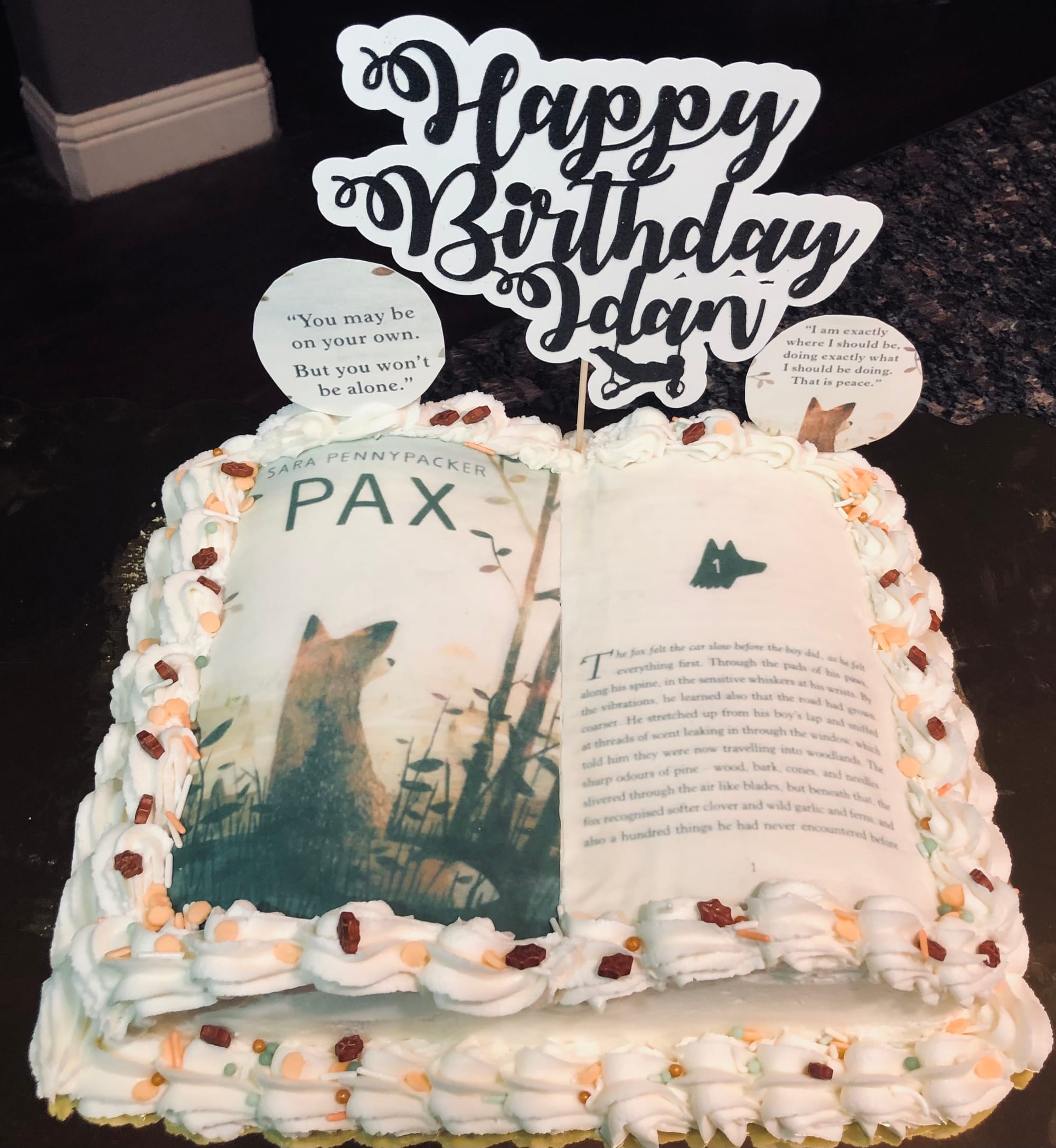 Marble Book Cake With Strawberry Buttercream Frosting and Edible Image