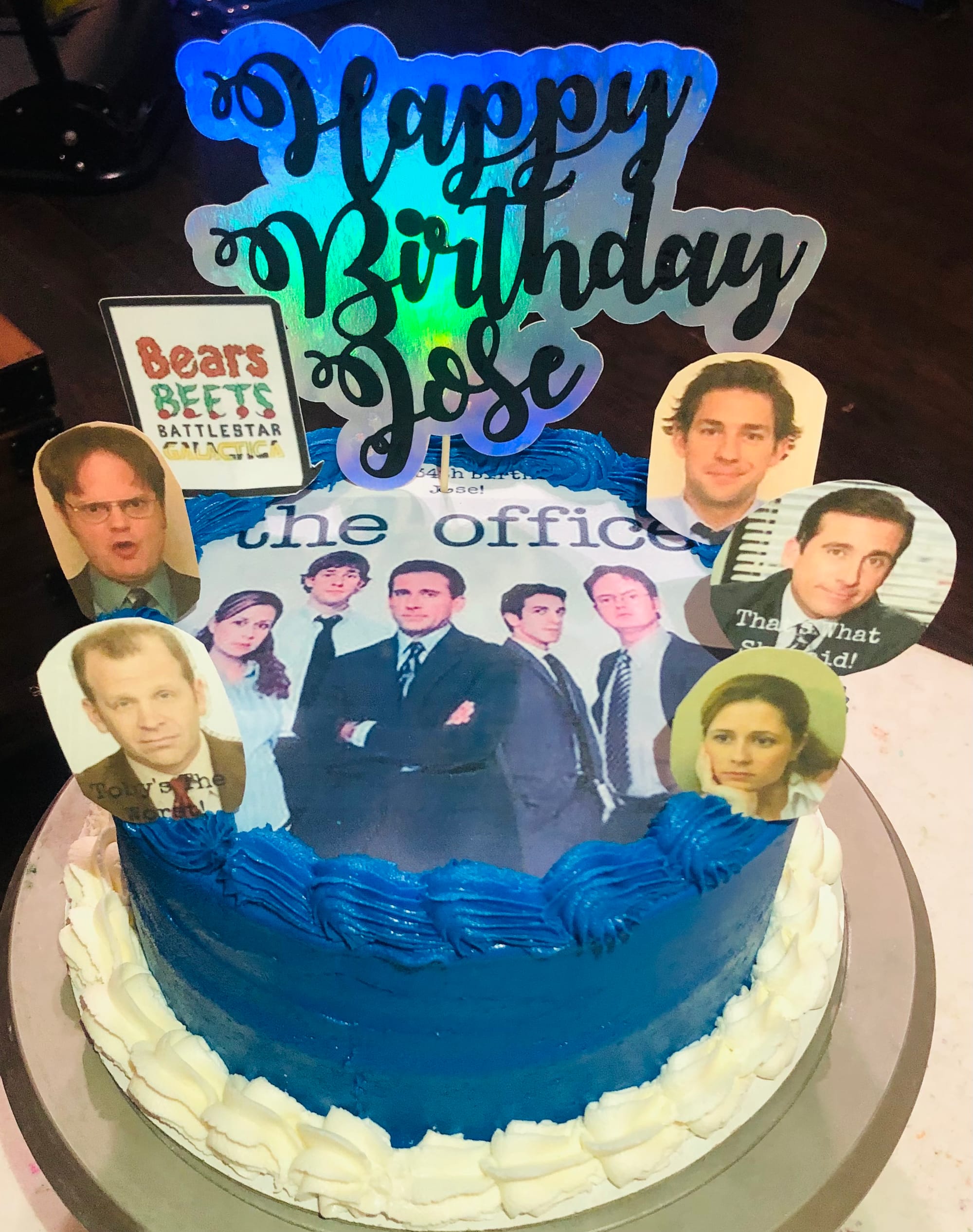2 Layer Strawberry The Office Birthday Cake With Buttercream Frosting and Edible Image