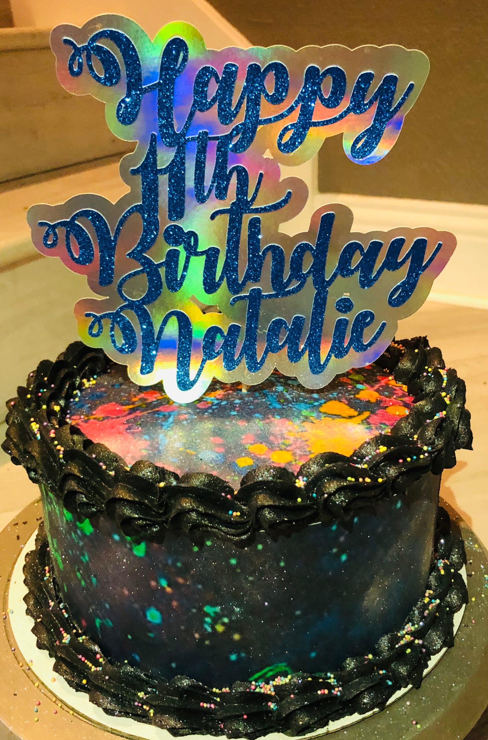 2 Layer Chocolate Neon Splatter Cake With Chocolate Buttercream Frosting