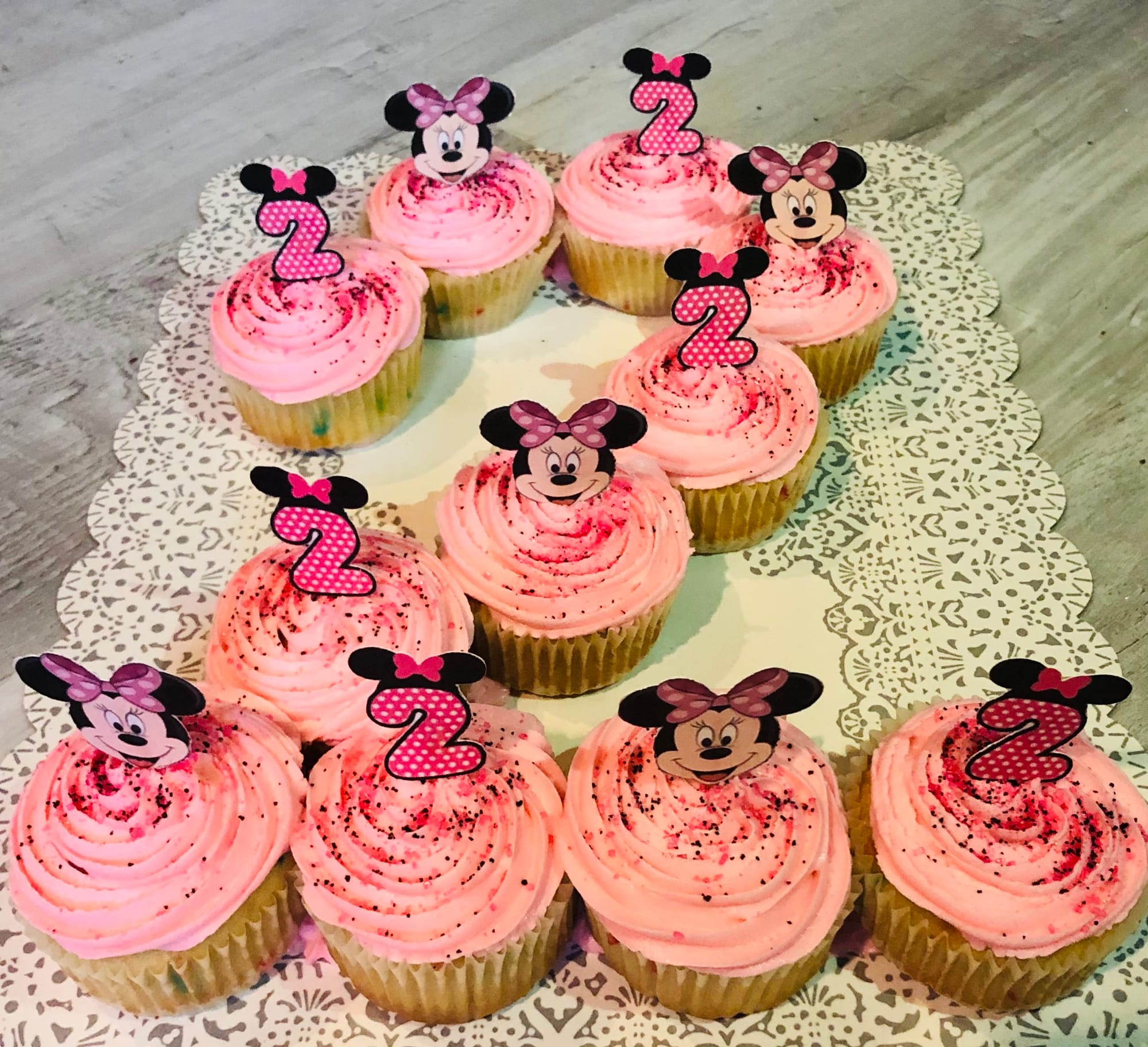 Number 2 Vanilla Minnie Mouse Cupcakes With Buttercream Frosting
