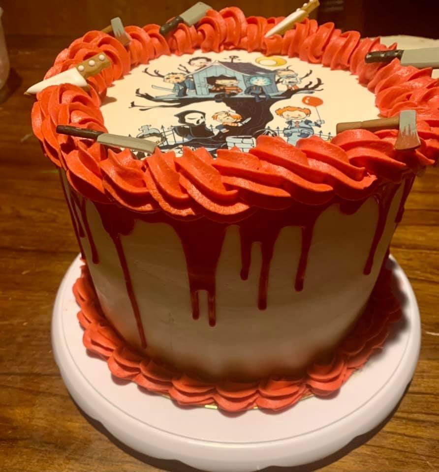 3 Layer Vanilla Halloween Cake With Buttercream Frosting and Edible Image