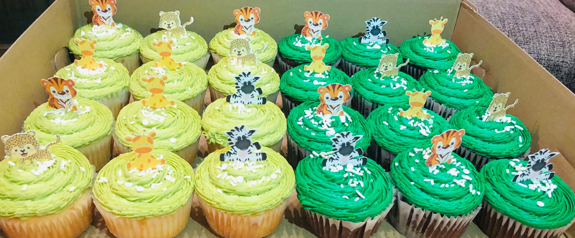 Safari Animal Baby Shower Chocolate and Vanilla Cupcakes With Buttercream Frosting