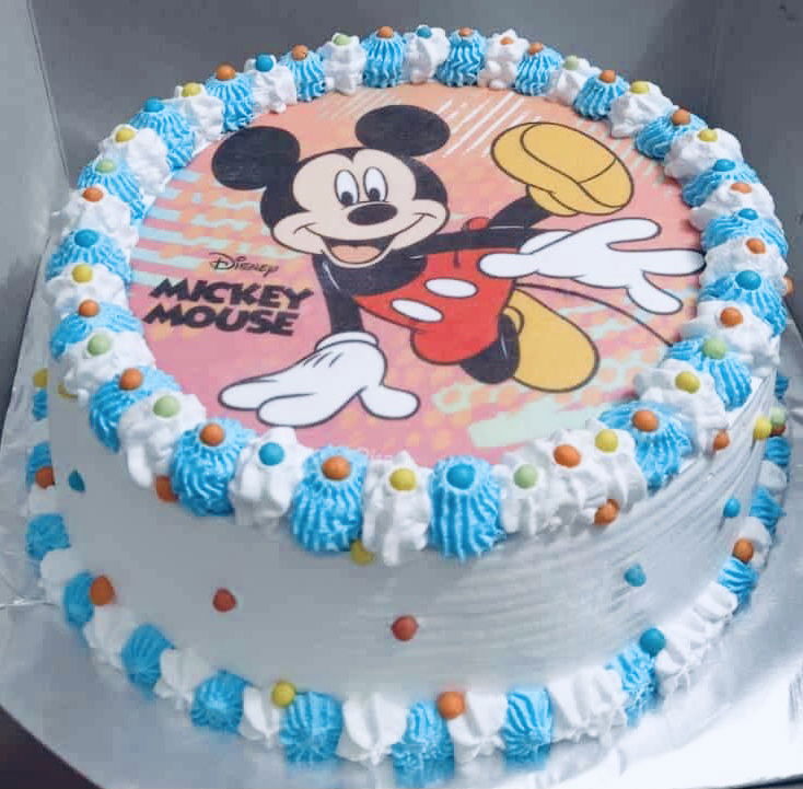 2 Layer Vanilla Mickey Mouse Cake With Buttercream Frosting and Edible Image