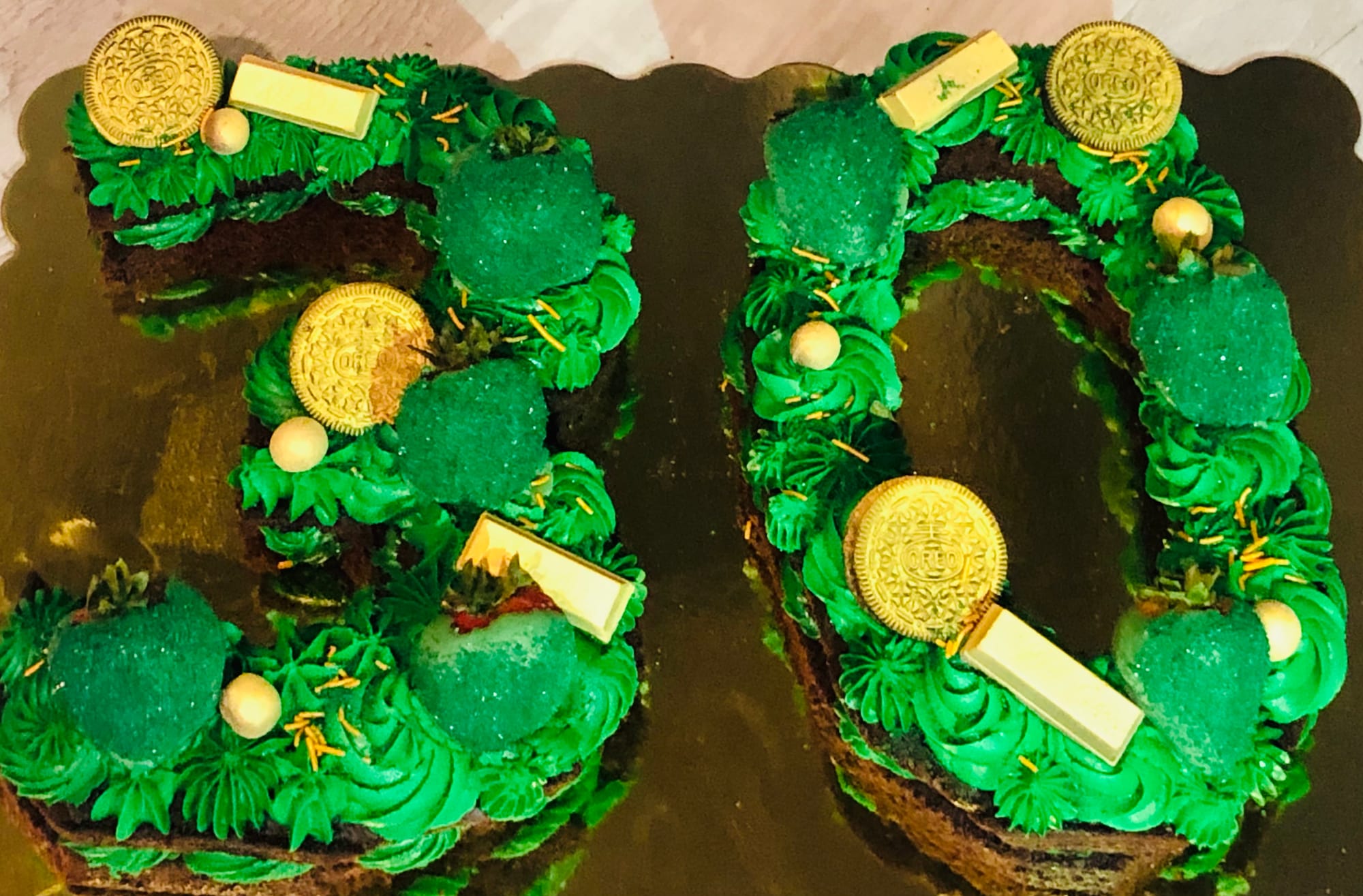 Number 30 Chocolate Cake With Buttercream Frosting and Chocolate Dipped Strawberries