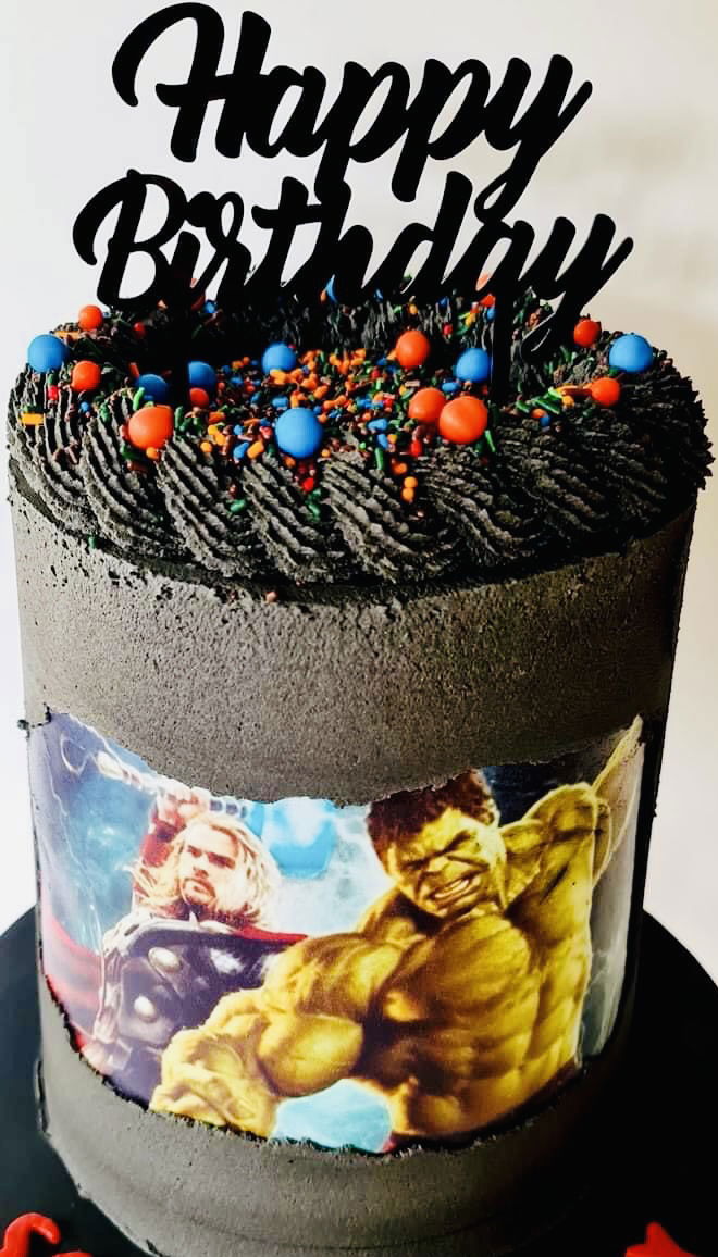 4 Layer Vanilla Avengers Cake With Buttercream Frosting and Edible Image