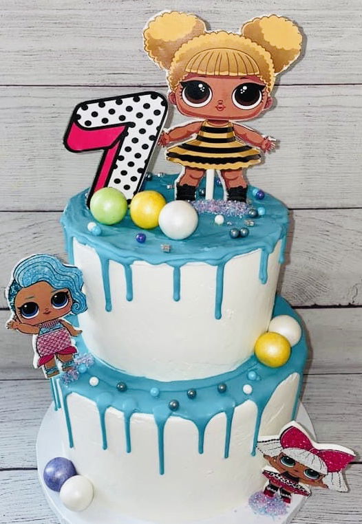 2 Tier Chocolate and Vanilla LOL Doll Cake With Buttercream Frosting