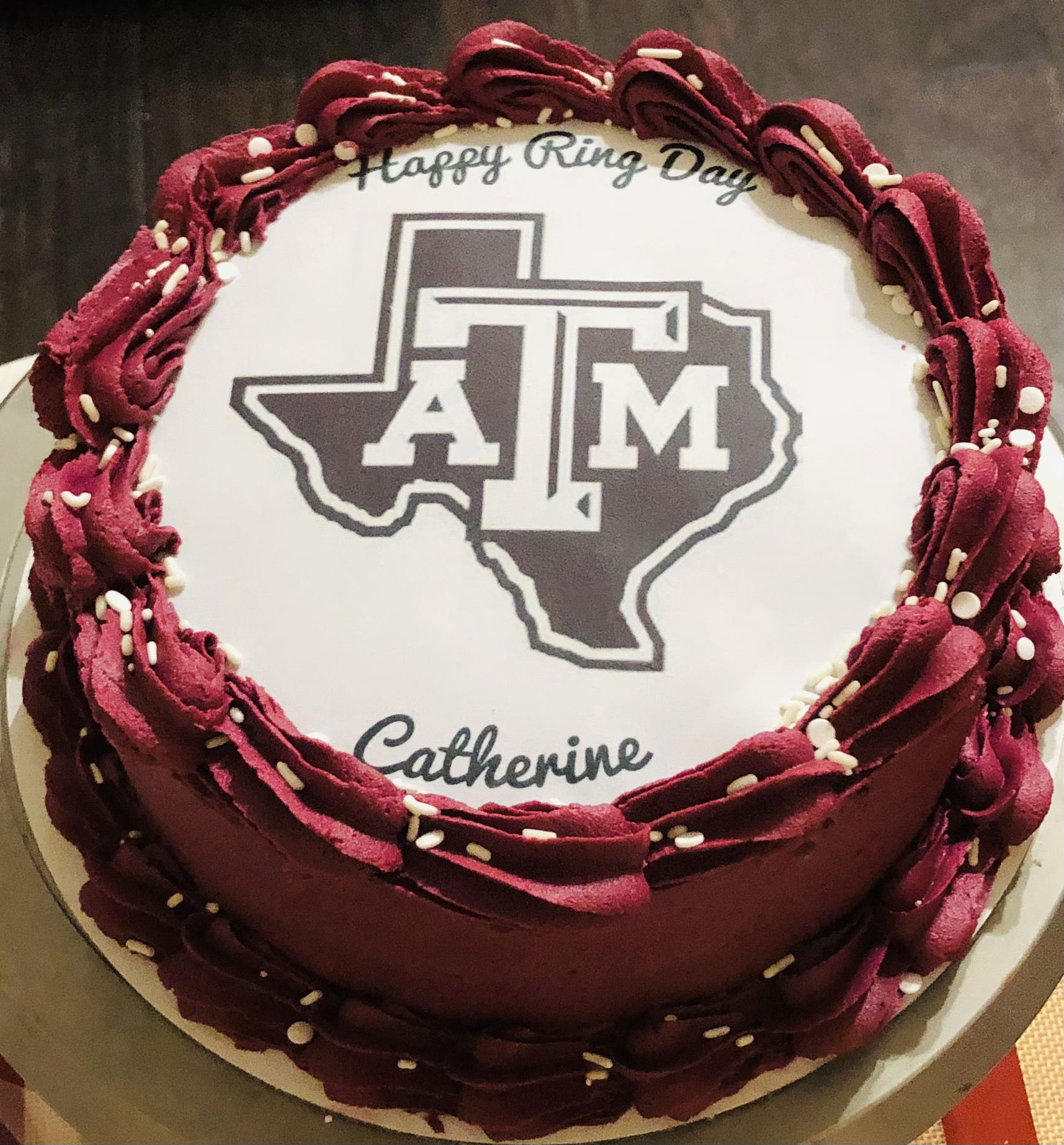 2 Layer White Texas A&M Cake With Buttercream Frosting and Edible Image