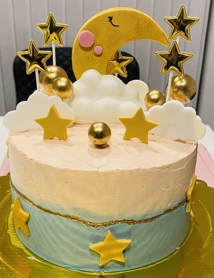 2 Layer Gender Reveal Cake With Buttercream Frosting and Fondant