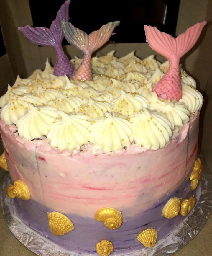 3 Layer Vanilla and Strawberry Mermaid Cake with Buttercream Frosting