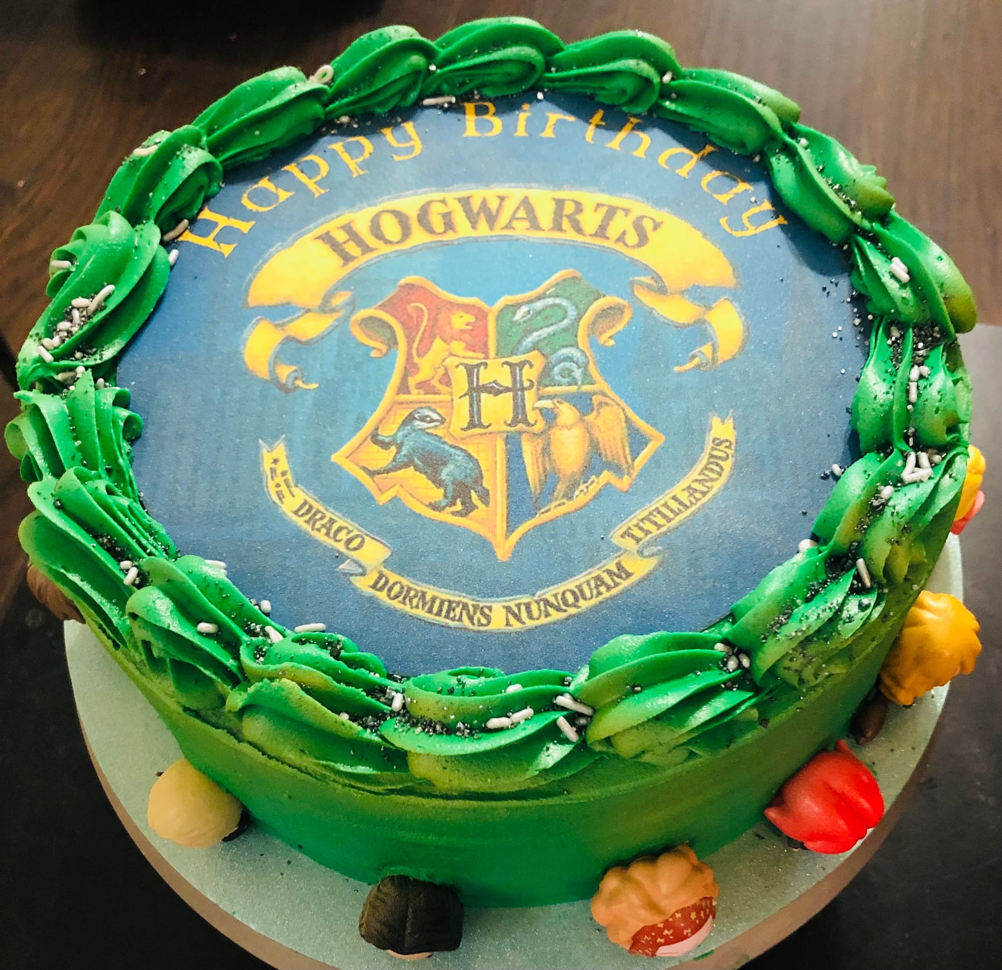 3 Layer Marble Harry Potter Cake With Buttercream Frosting and Edible Image