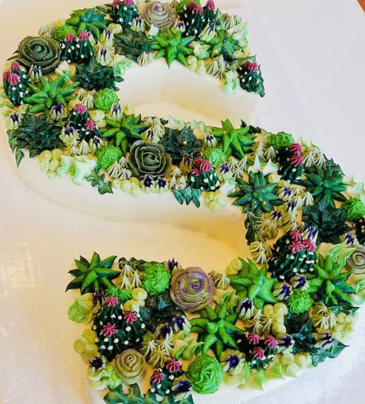 Letter S Vanilla Succulents Cake with Buttercream Frosting
