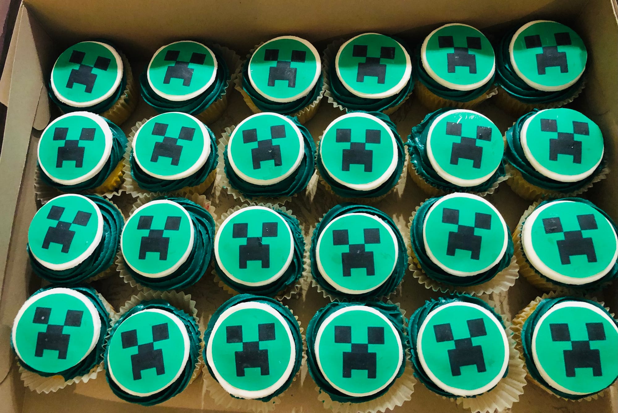 Vanilla MineCraft Cupcakes with Buttercream Frosting and Edible Image