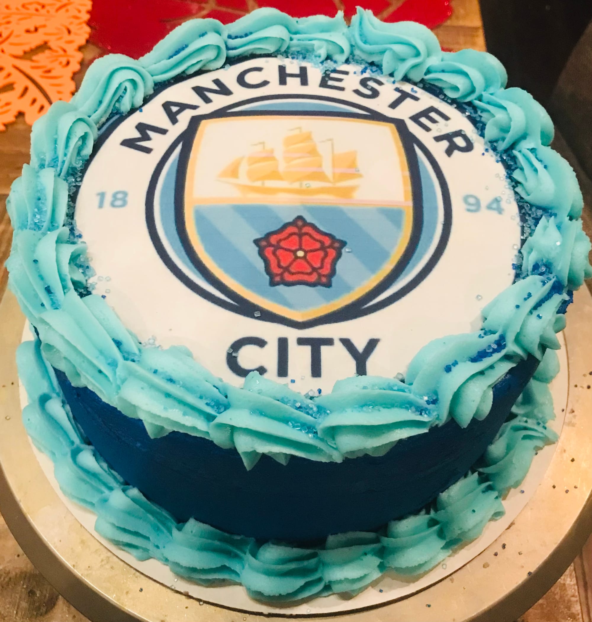 2 Layer Funfetti Manchester United Cake with Buttercream Frosting and Edible Image