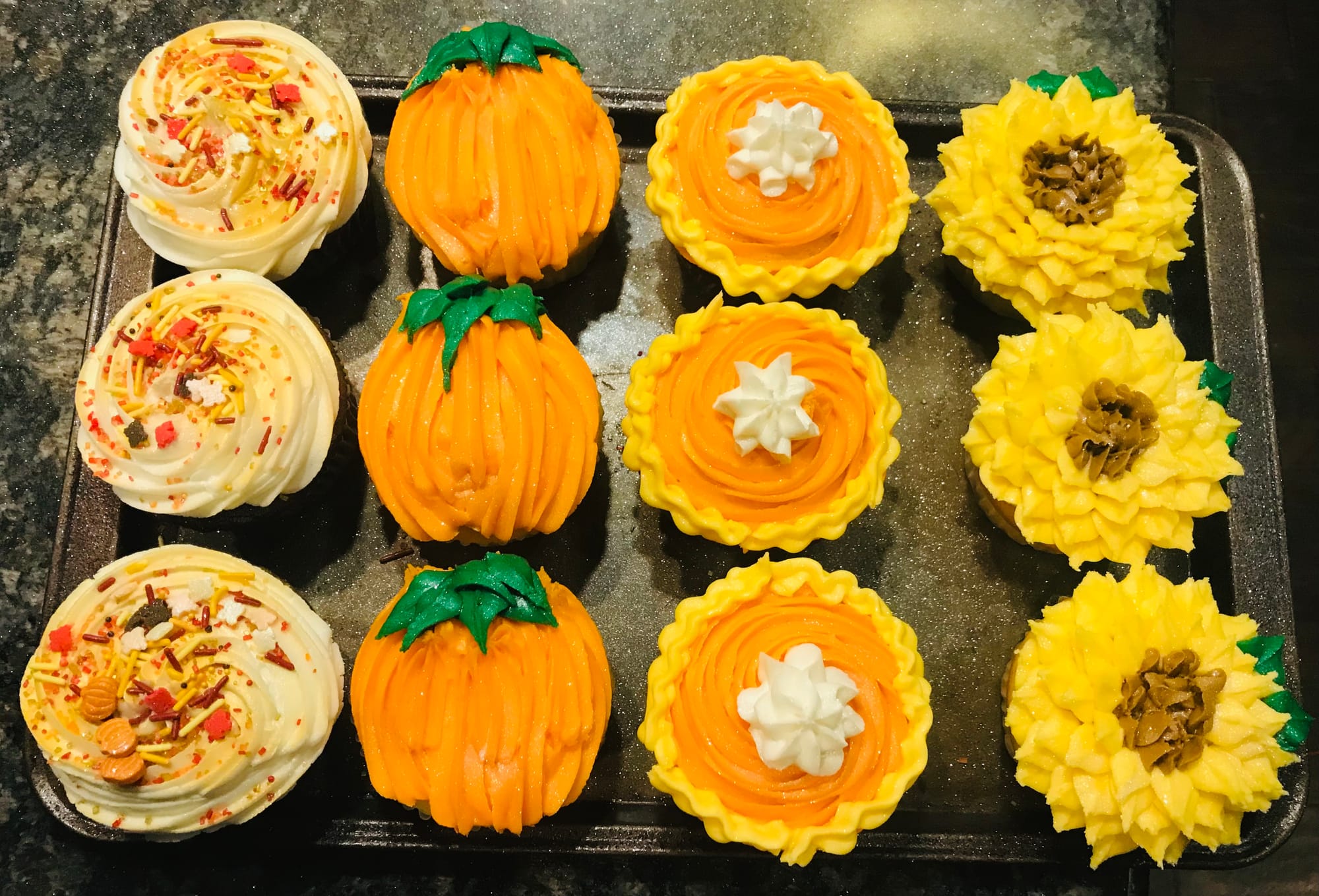 Chocolate and Vanilla Thanksgiving Cupcakes with Buttercream Frosting