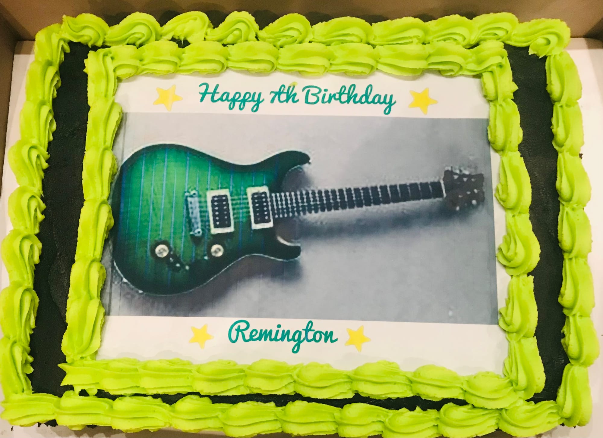 Chocolate Electric Guitar Sheet Cake With Buttercream Frosting and Edible Image