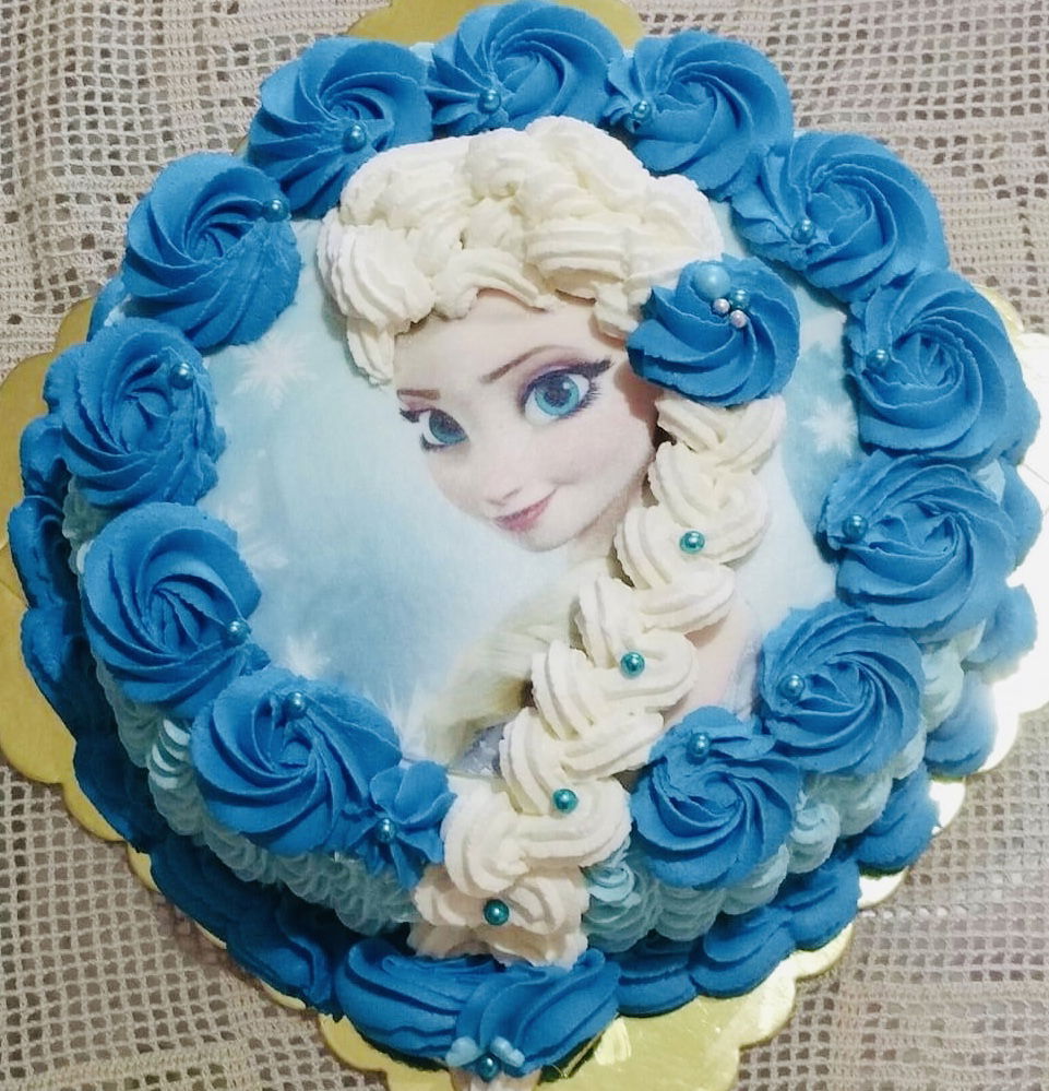 2 Layer Funfetti Frozen Elsa Cake With Buttercream Frosting and Edible Image