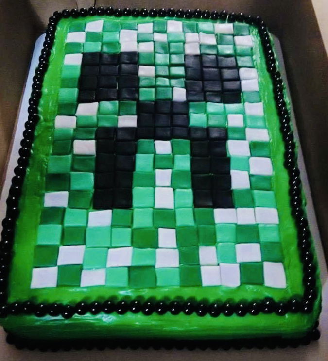 Chocolate MineCraft Sheet Cake With Buttercream Frosting and Fondant
