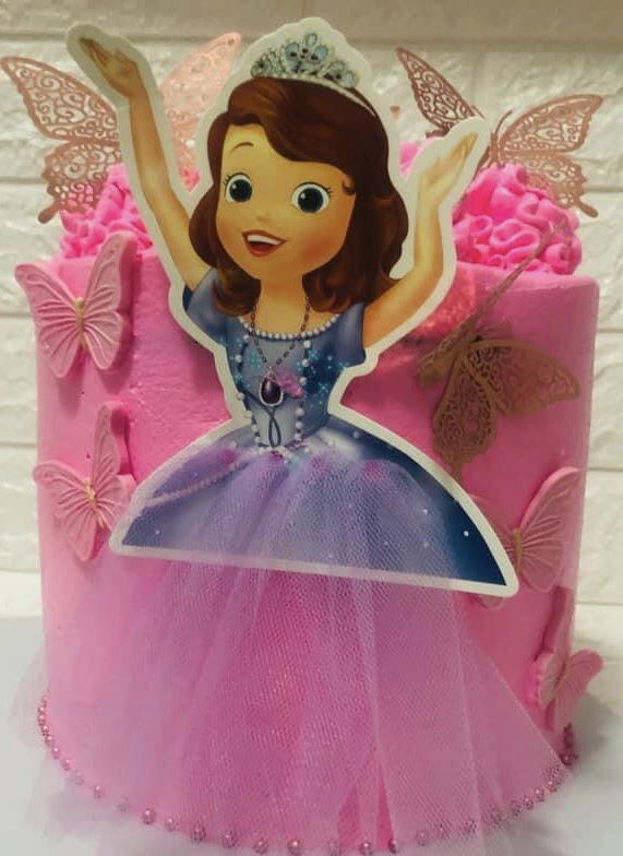 4 Layer Vanilla and Strawberry Sophia the 1st Cake with Buttercream Frosting