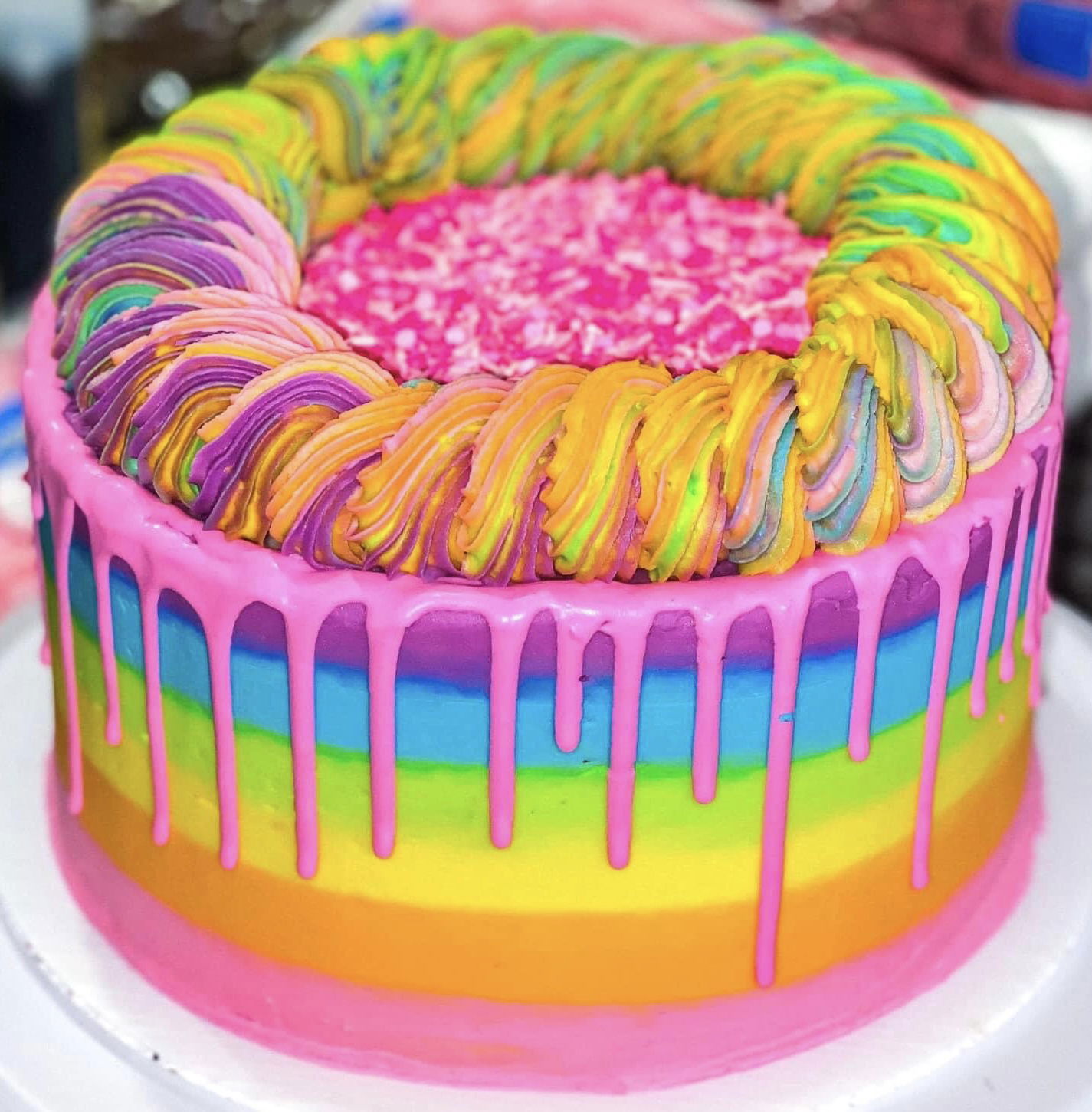 2 Layer Strawberry Rainbow Cake With Buttercream Frosting