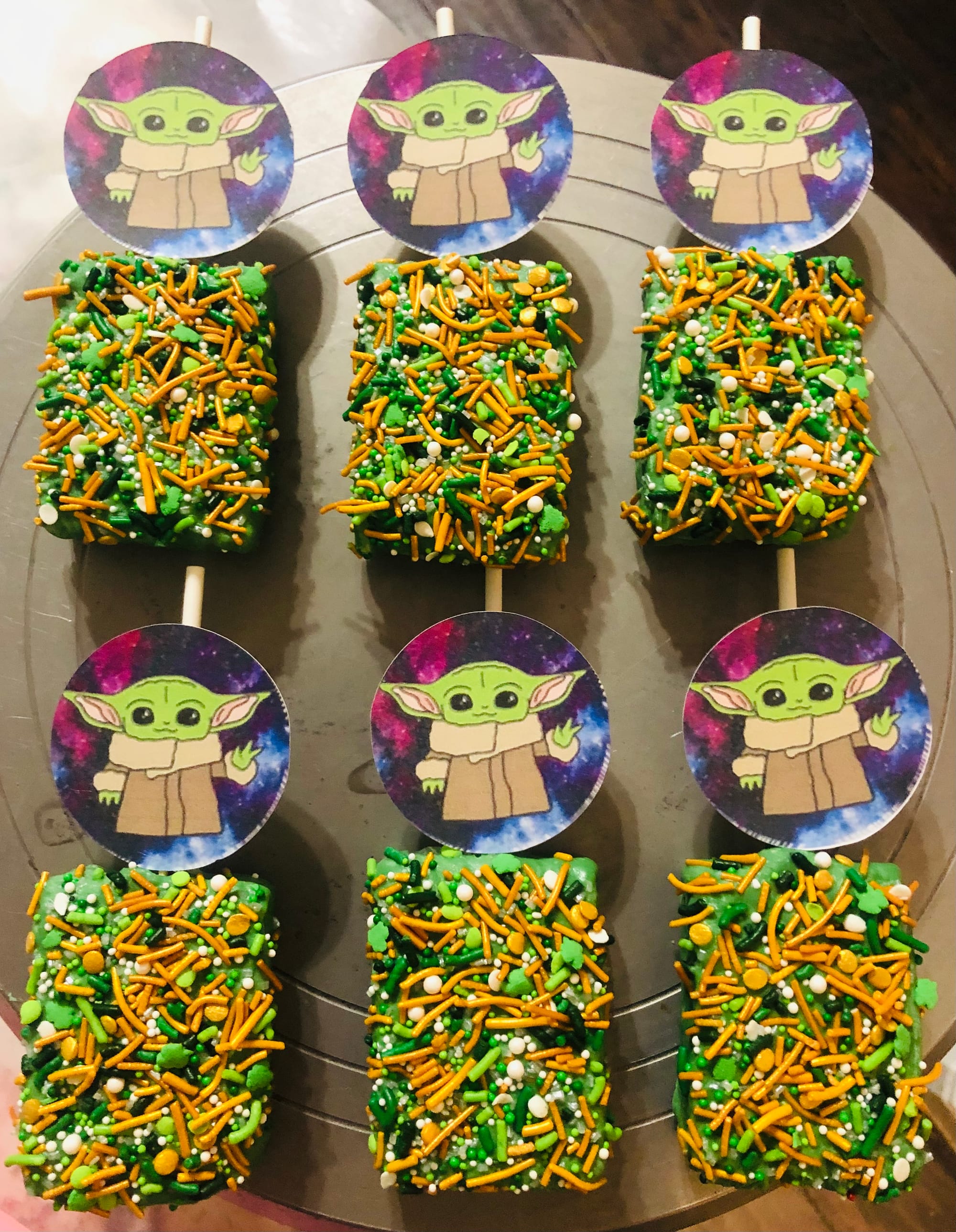 Baby Yoda Dipped Rice Crispy Treats