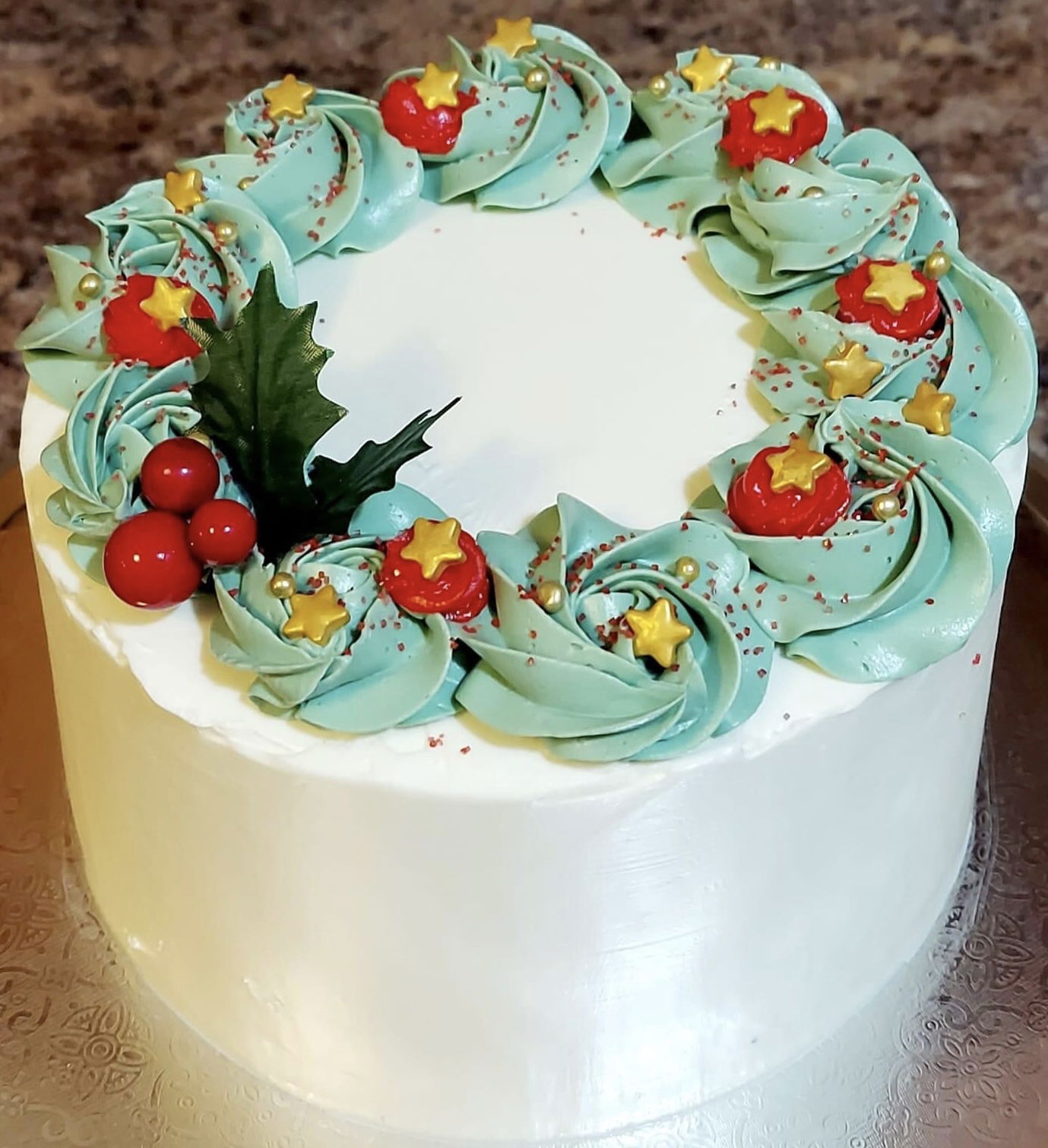 2 Layer Vanilla Christmas Cake with Buttercream Frosting