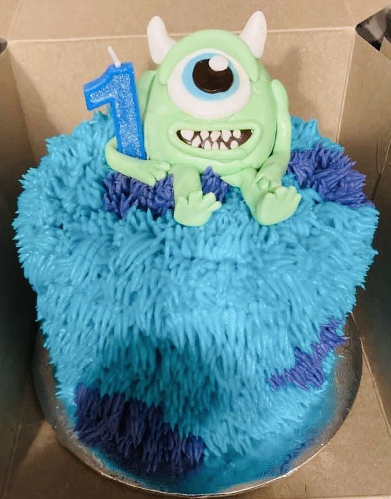 3 Layer Vanilla Monsters, Inc Smash Cake With Buttercream Frosting