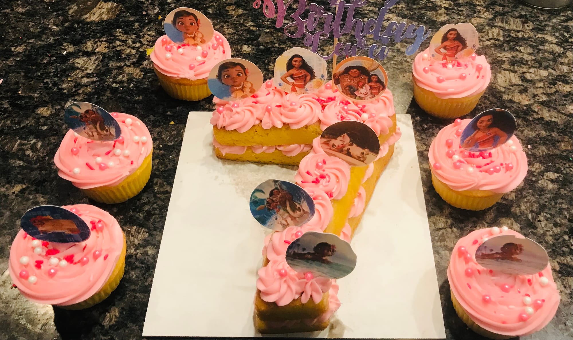 Number 7 Moana Lemon Cake With Buttercream Frosting