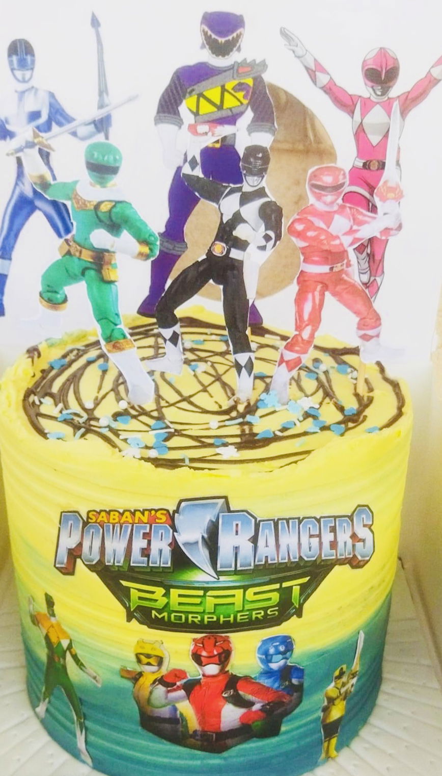 4 Layer Chocolate Power Rangers Cake with Buttercream Frosting and Edible Images