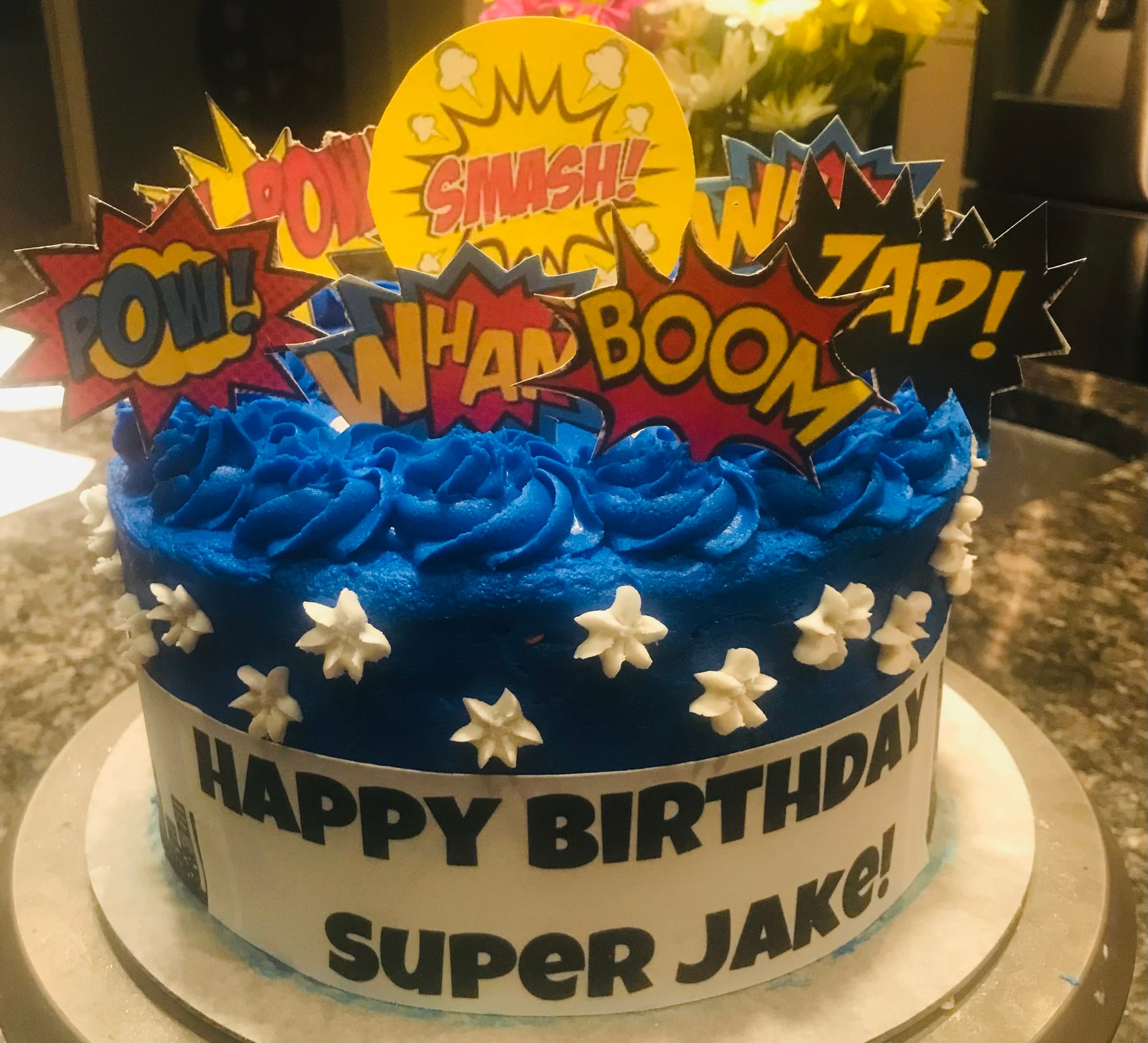 3 Layer Vanilla Superhero Cake with Buttercream Frosting and Edible Image