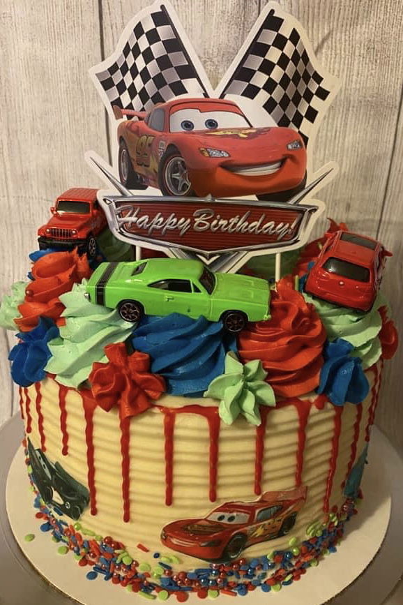 2 Layer Chocolate Cars Cake with Buttercream Frosting and Edible Image’s