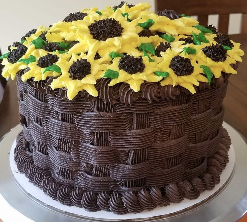 2 Layer Chocolate Sunflower Basket Cake with Buttercream Frosting
