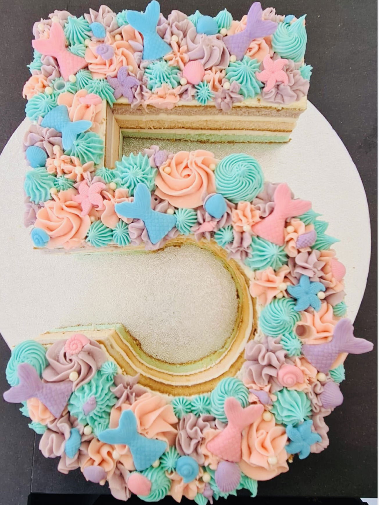 Number 5 Vanilla Mermaid Cake with Buttercream Frosting
