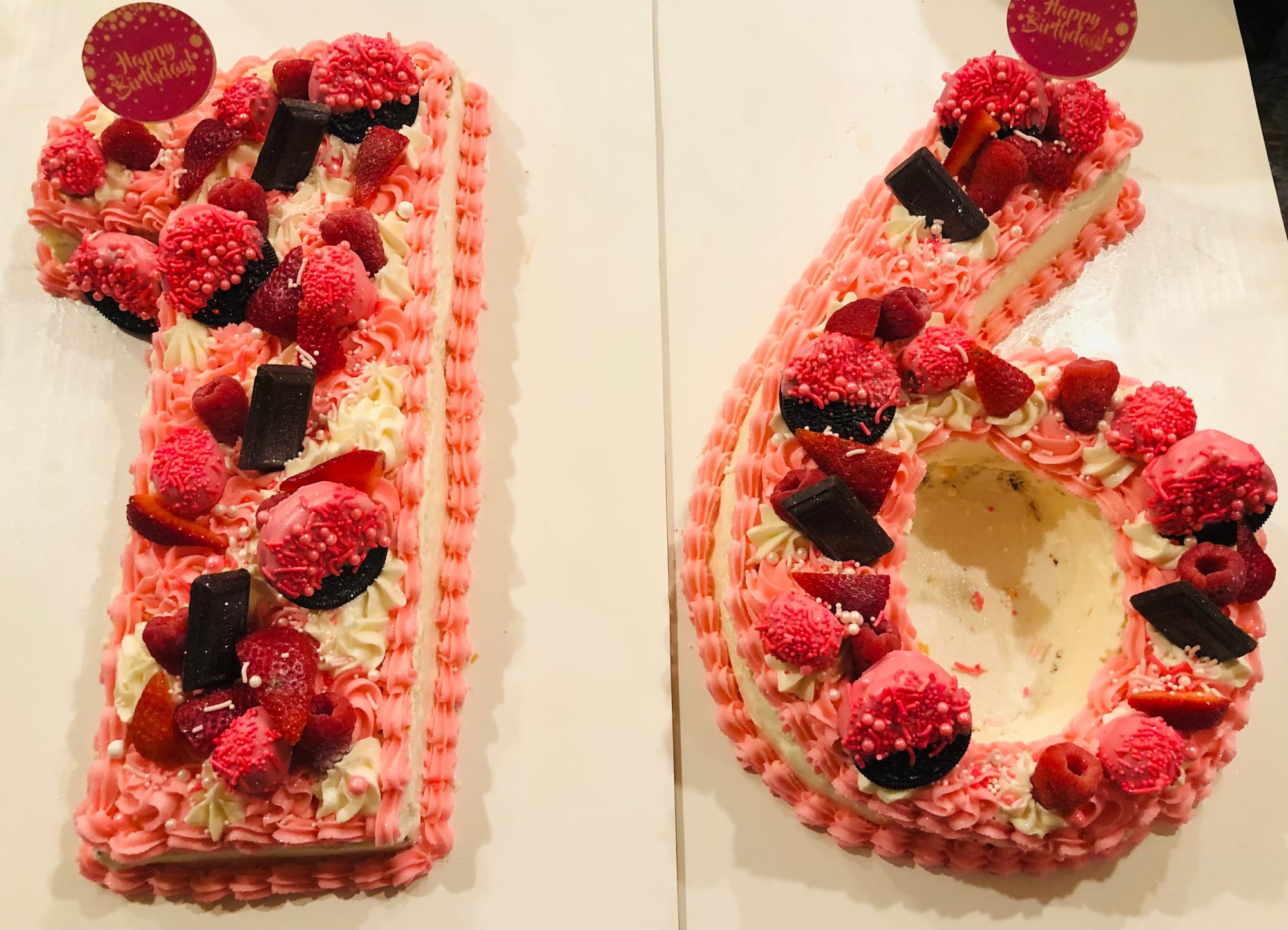 Number 16 Vanilla Cake With Buttercream Frosting and Fresh Fruit