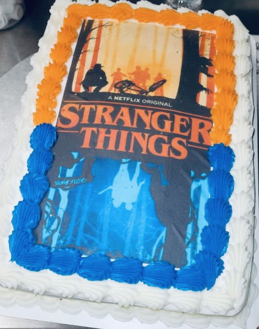 2 Layer Vanilla and Chocolate Stranger Things Sheet Cake With Buttercream Frosting and Edible Image