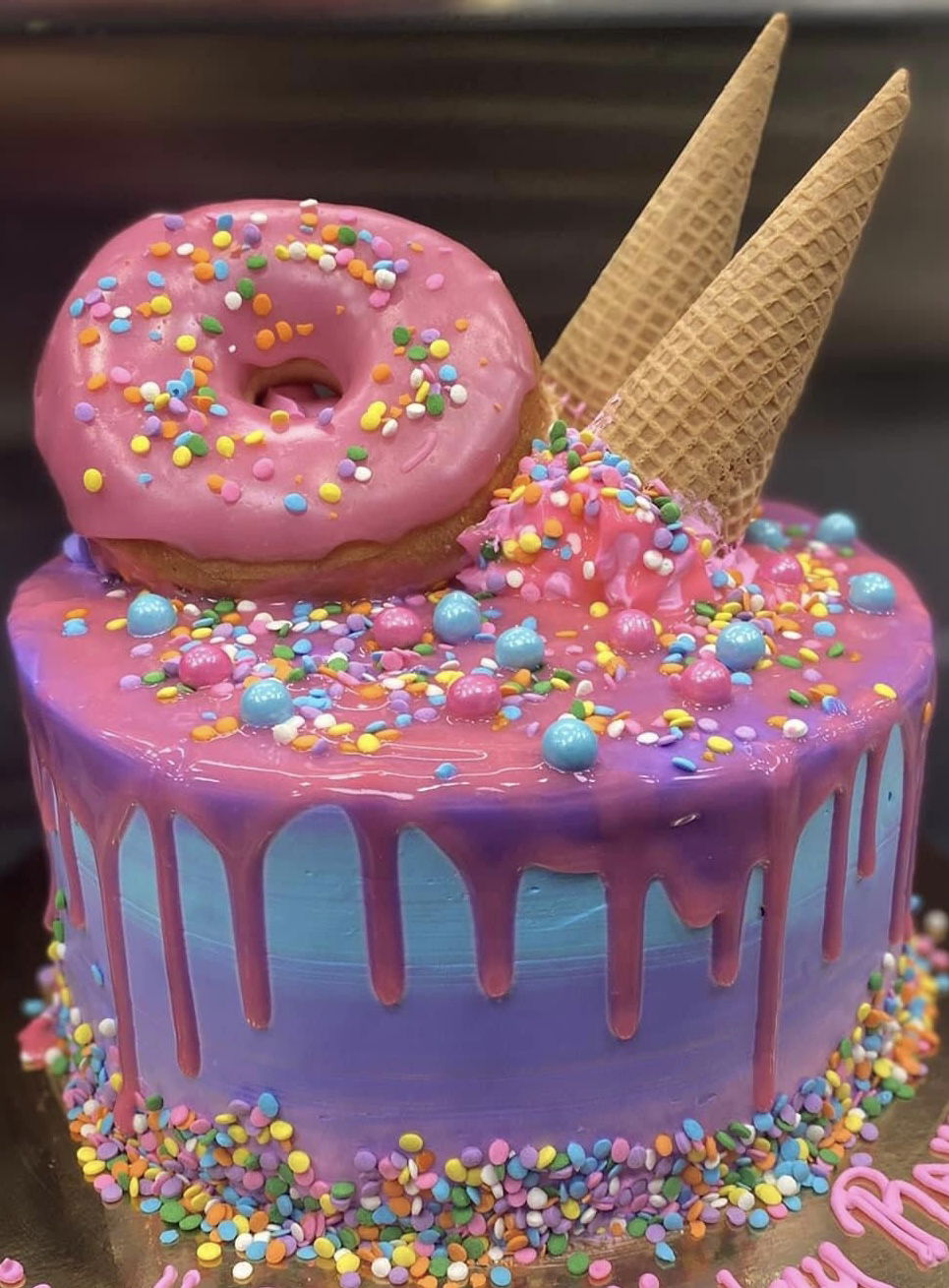 2 Layer Funfetti Ice Cream Cone & Doughnut Birthday Cake With Buttercream Frosting